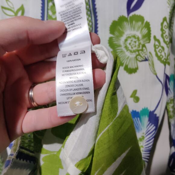 Haute Hippie Sz XS Green White Long Sleeve Floral Button Front Shirt Dress - Picture 7 of 10